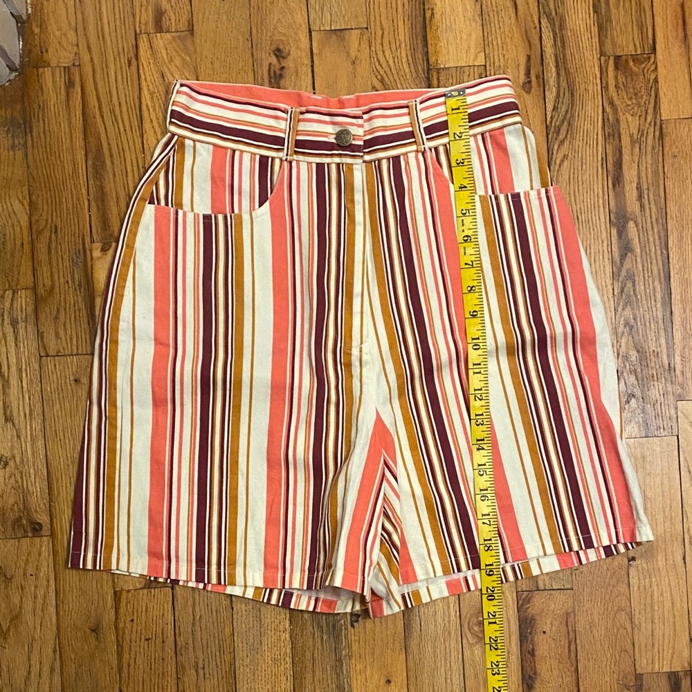 Lucy & Yak High Waist Striped Shorts - Red, Orange, Cream